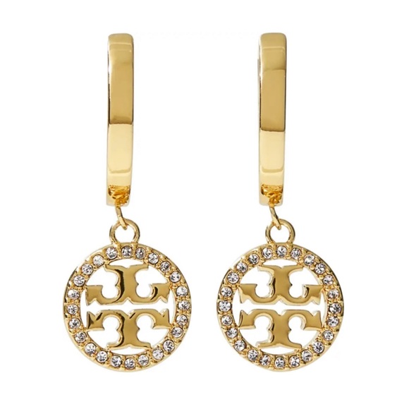Tory Burch Jewelry - TORY BURCH • Gold Crystal Miller Huggies Hoop Earrings